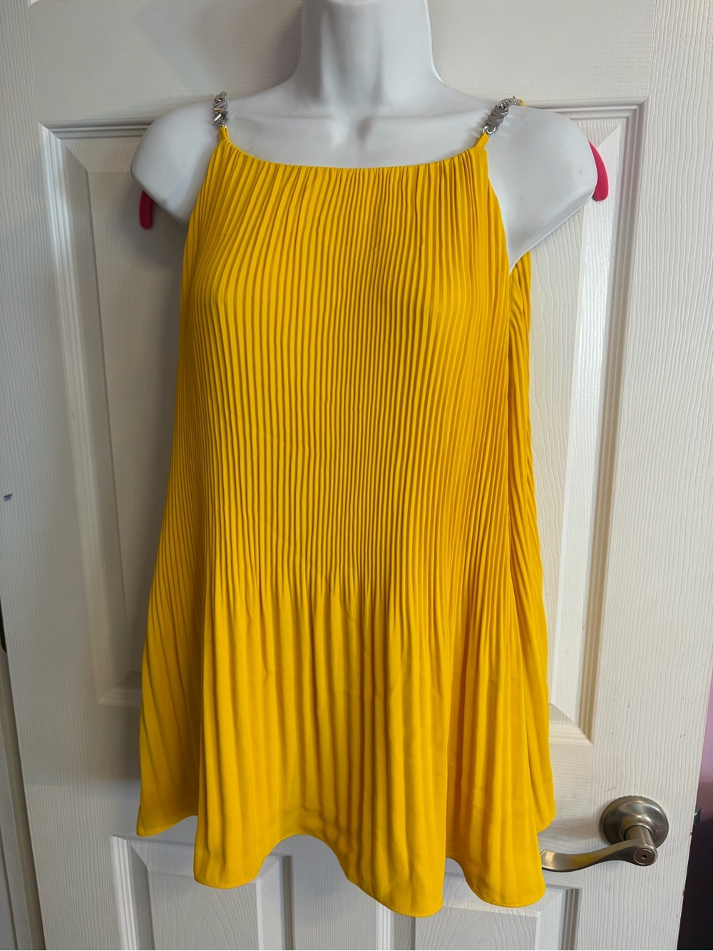 Michael Kors Bright Yellow Pleated Halter Dress Top